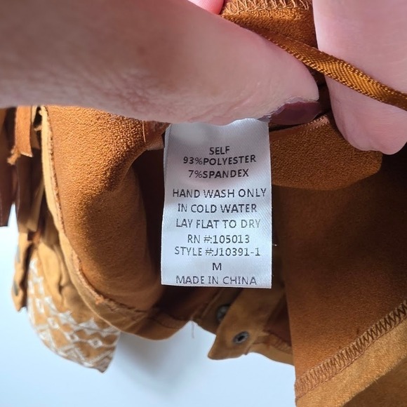 Savanna Jane Womens Suede Fringe Embroidered Geometric Boho Jacket Medium - Picture 6 of 6